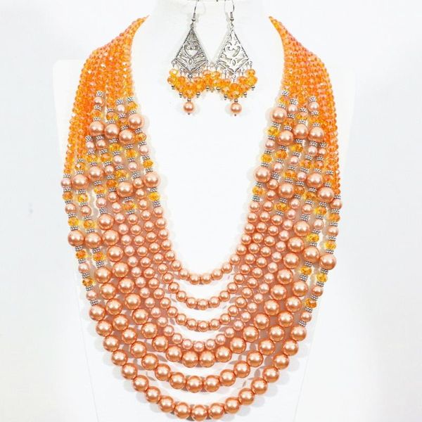 earrings & necklace european anniversary women 7 rows orange round shell simulated-pearl crystal charms elegant jewelry set b1301, Silver
earrings & necklace european anniversary women 7 rows orange round shell simulated-pearl crystal charms elegant jewelry set b1301, Silver