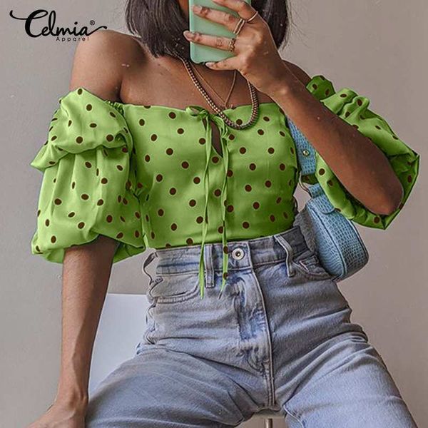 blouses celmia women off shoulder blouses casual polka dot layer puff sleeve 2021 summer streetwear fashion tunic s-5xl, White
blouses celmia women off shoulder blouses casual polka dot layer puff sleeve 2021 summer streetwear fashion tunic s-5xl, White