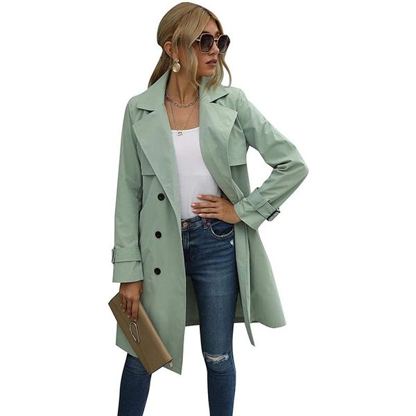 women's trench coats coat women solid turn-down collar full sleeve loose outwear ladies 2022 autumn midi-length windbreaker female ld24, Tan;black
