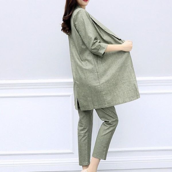 women's suits & blazers women casual cotton linen blazer two piece set elegant ladies office work conjunto feminino elastic waist pants, White;black
women's suits & blazers women casual cotton linen blazer two piece set elegant ladies office work conjunto feminino elastic waist pants, White;black