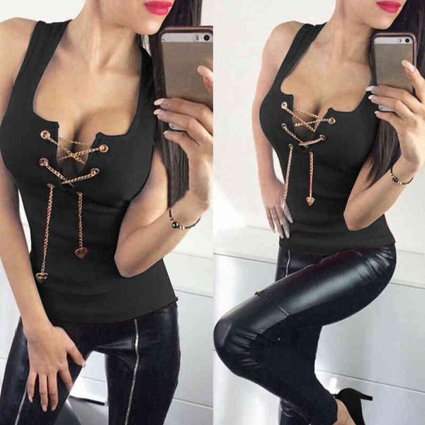 fashion chain lace-up tank low cut club vest casual summer ladies deep vest female women shirt blusas, White
fashion chain lace-up tank low cut club vest casual summer ladies deep vest female women shirt blusas, White
