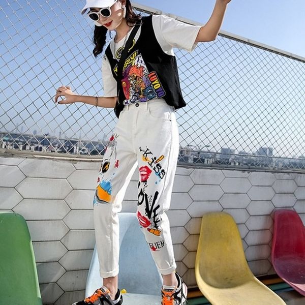 women's jeans high waist printed women's white denim pants loose elastic fit harem 2021 autumn fashion casual jeans style y15s, Blue
women's jeans high waist printed women's white denim pants loose elastic fit harem 2021 autumn fashion casual jeans style y15s, Blue