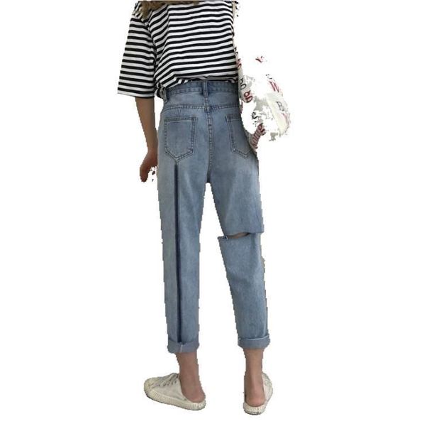 women's jeans boyfriends harem for women streetwear elastic high waist ripped hole frayed chic mom loose straight pants, Blue
women's jeans boyfriends harem for women streetwear elastic high waist ripped hole frayed chic mom loose straight pants, Blue
