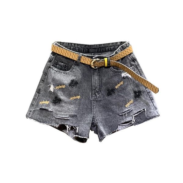 women's shorts smoke gray 2021 summer embroidery diamond denim female slim edge, White;black
women's shorts smoke gray 2021 summer embroidery diamond denim female slim edge, White;black