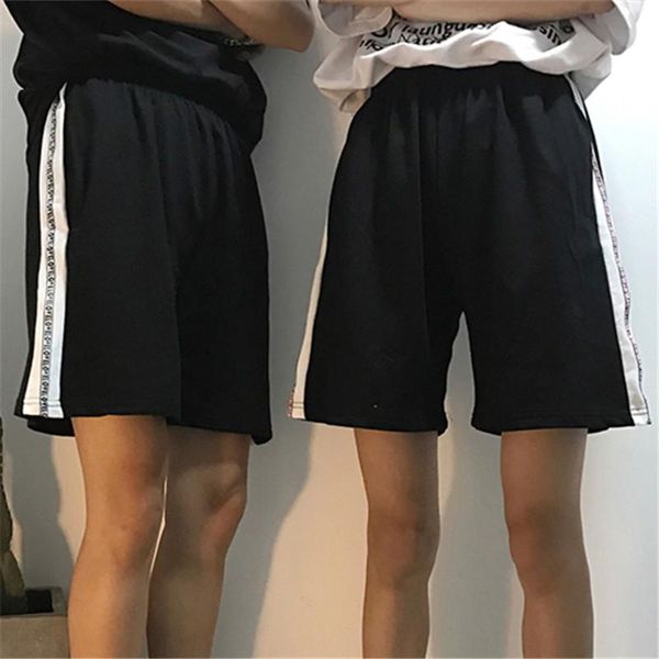women's shorts women harajuku casual wide leg loose side white strip korean letter webbing tide men and couple, White;black
women's shorts women harajuku casual wide leg loose side white strip korean letter webbing tide men and couple, White;black