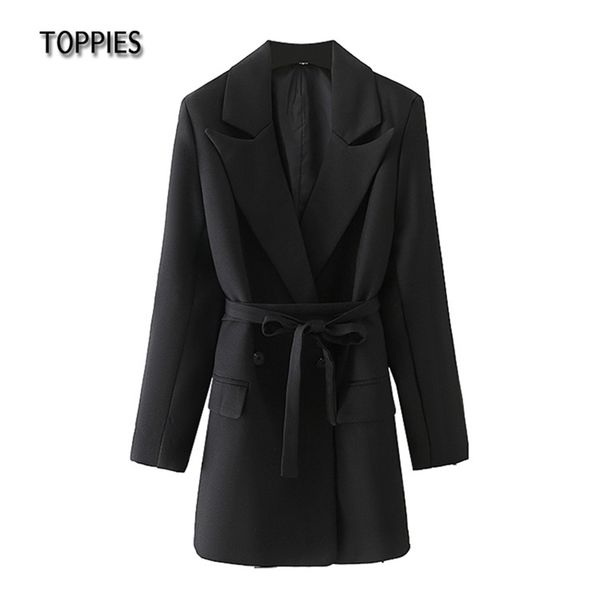 fashion black long belt jacket blazer woman double breasted suit coat female dress 210421, White;black
fashion black long belt jacket blazer woman double breasted suit coat female dress 210421, White;black