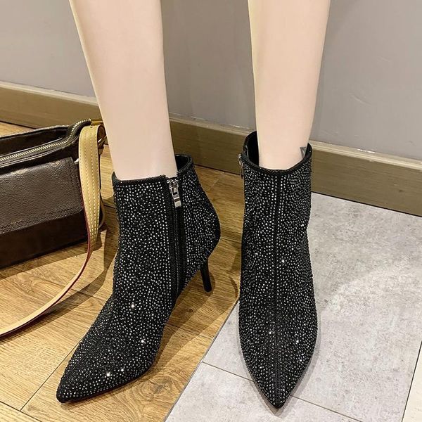 boots shiny crystal high heels ankle womens pointed toe party wedding ladies shoes fashion zipper winter botas mujer, Black
boots shiny crystal high heels ankle womens pointed toe party wedding ladies shoes fashion zipper winter botas mujer, Black