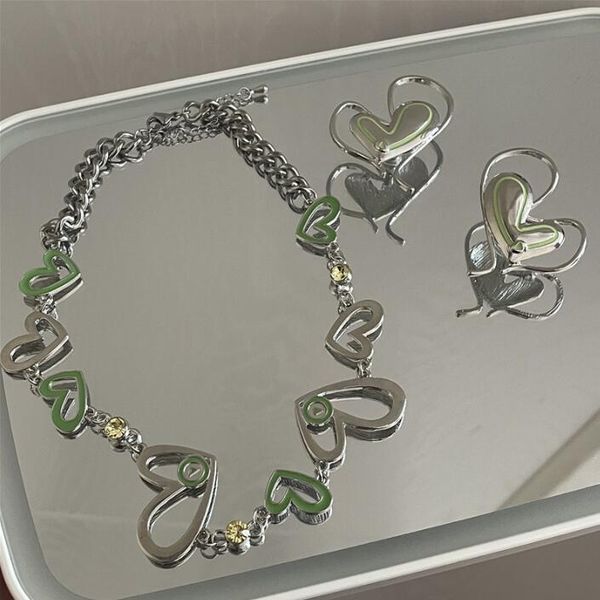 earrings & necklace girls love stitching designer cool style simple personality asymmetrical heart shape clavicle chain, Silver
earrings & necklace girls love stitching designer cool style simple personality asymmetrical heart shape clavicle chain, Silver