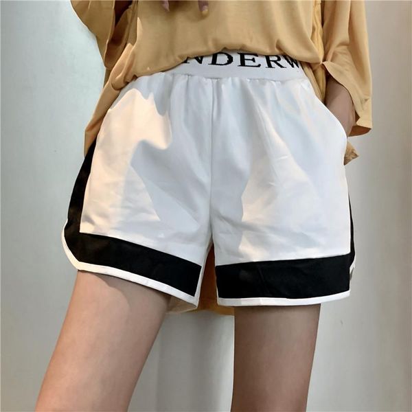 women's elastic waist letter print workout sports running shorts summer short with pocket, White;black
women's elastic waist letter print workout sports running shorts summer short with pocket, White;black