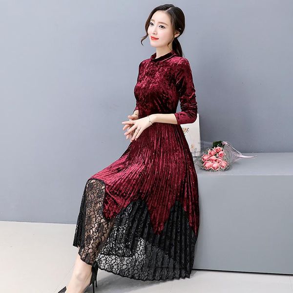 casual dresses 2021 fashion slim velvet autumn dress women patchwork lace hem long sleeve vintage pleated winter midi vestidos 4xl, Black;gray
casual dresses 2021 fashion slim velvet autumn dress women patchwork lace hem long sleeve vintage pleated winter midi vestidos 4xl, Black;gray