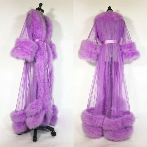 luxury fur sleepwear bathrobe women's bath gown tulle illusion long bridal robe wedding accessories, White
luxury fur sleepwear bathrobe women's bath gown tulle illusion long bridal robe wedding accessories, White