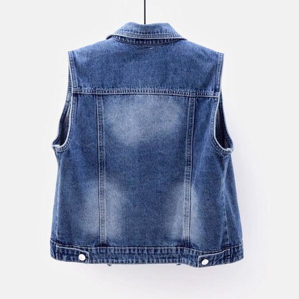 spring autumn denim vest women's short washed hole nail bead sleeveless jacket slim fashion, White
spring autumn denim vest women's short washed hole nail bead sleeveless jacket slim fashion, White