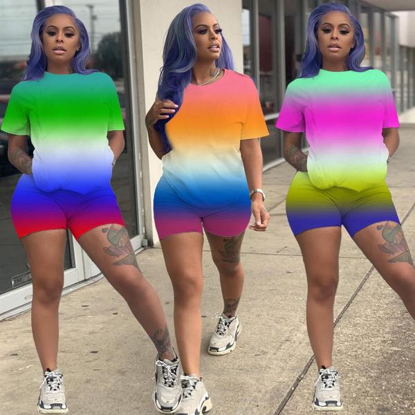 women's tracksuits summer ladies sportswear short-sleeved shorts suit fashion personality rainbow gradient printing casual two-piece, Gray
women's tracksuits summer ladies sportswear short-sleeved shorts suit fashion personality rainbow gradient printing casual two-piece, Gray