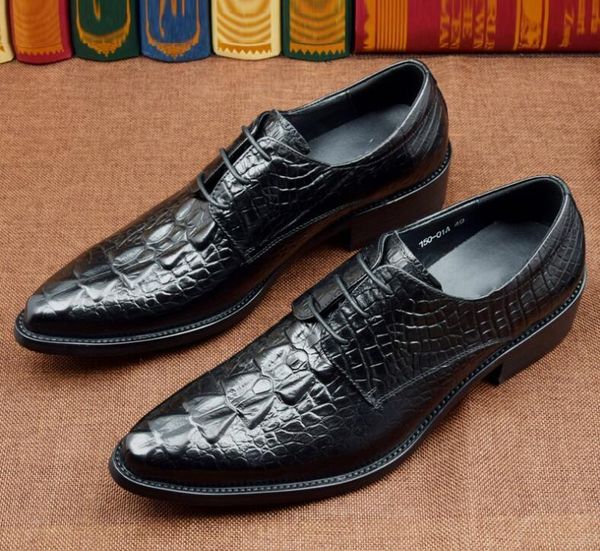 dress shoes men pointed toes genuine leather lace up alligator pattern smart casual low heel height increasing, Black
dress shoes men pointed toes genuine leather lace up alligator pattern smart casual low heel height increasing, Black