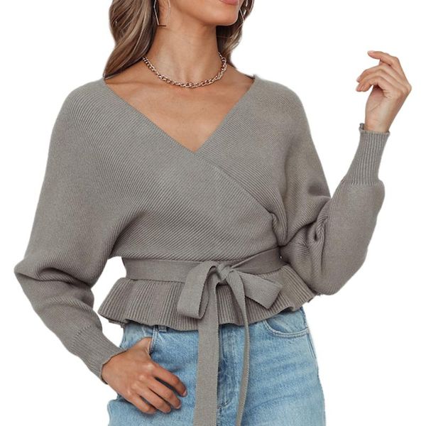 women's sweaters vicabo grey sweater for women v neck long sleeve sashes ruffles hem knitted pullovers female casual, White;black
women's sweaters vicabo grey sweater for women v neck long sleeve sashes ruffles hem knitted pullovers female casual, White;black