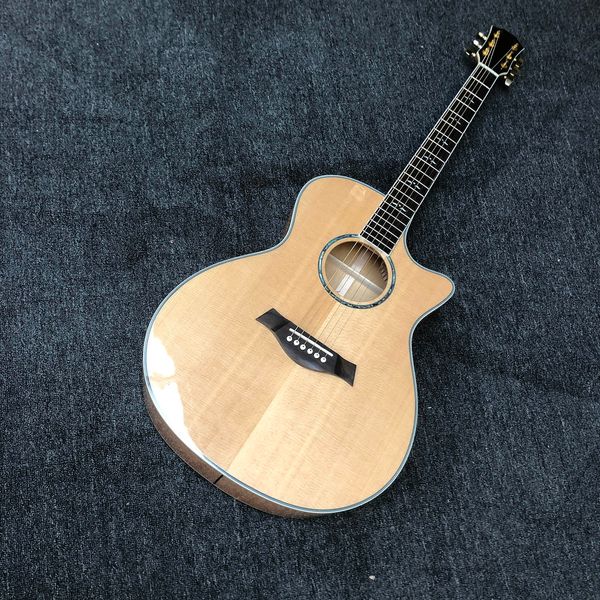 custom solid spruce flamed maple back side acoustic guitar