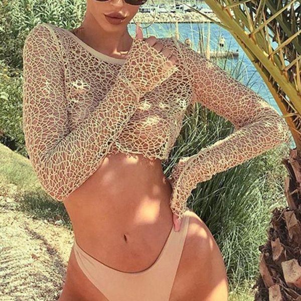 fashion round neck long sleeve hollow see-through crop t-shirt mesh short women's, White
fashion round neck long sleeve hollow see-through crop t-shirt mesh short women's, White