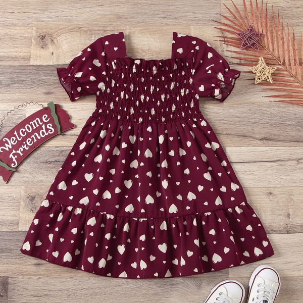 new good quality fashion selling childrens lantern short-sleeved square-necked heart-shaped print stitching dress, Red;yellow
new good quality fashion selling childrens lantern short-sleeved square-necked heart-shaped print stitching dress, Red;yellow