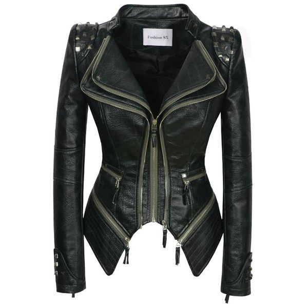 women's leather & faux sx autumn winter women jacket biker rivet coat lapel zipper pu motorcycle slim fit streetwear outerwear, Black
women's leather & faux sx autumn winter women jacket biker rivet coat lapel zipper pu motorcycle slim fit streetwear outerwear, Black