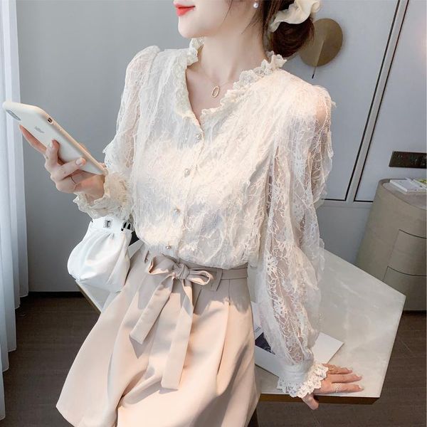 women's blouses & shirts 2021 spring and summer lace v-neck fairy long sleeve chiffon shirt french sweet base coat, White
women's blouses & shirts 2021 spring and summer lace v-neck fairy long sleeve chiffon shirt french sweet base coat, White