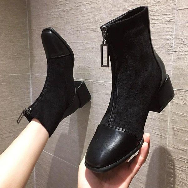 boots women's front zipper short women 2021 autumn and winter stitching thick heel martn fashion, Black
boots women's front zipper short women 2021 autumn and winter stitching thick heel martn fashion, Black