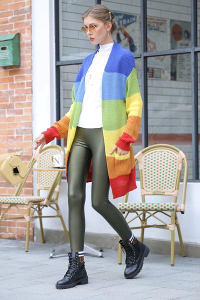 women's knits & tees autumn winter rainbow striped sweater cardigan women long sleeve v-neck loose casual knitwear coat cardigans outwe, White
women's knits & tees autumn winter rainbow striped sweater cardigan women long sleeve v-neck loose casual knitwear coat cardigans outwe, White
