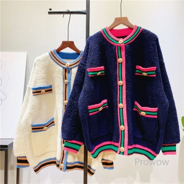 knits jacket contrast striped thickened coat women autumn winter knitted cardigan sweater, White
knits jacket contrast striped thickened coat women autumn winter knitted cardigan sweater, White