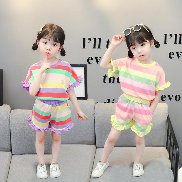 korean girls' summer suit foreign style children's short sleeve stripe sports two piece set fashion clothing sets, White
korean girls' summer suit foreign style children's short sleeve stripe sports two piece set fashion clothing sets, White