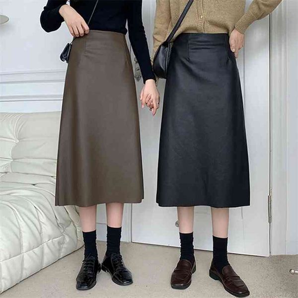 black solid pu leather elegant midi skirt women spring high waist office ladies a line flared skirts faux 210601
black solid pu leather elegant midi skirt women spring high waist office ladies a line flared skirts faux 210601