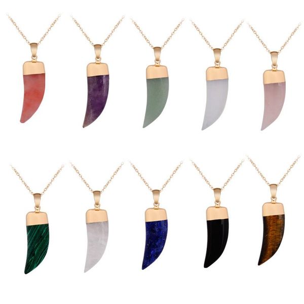 chains natural stone chakra reiki healing 15*40mm ox horn lapis lazuli amethyst opal tiger's eye pink quartz crystal pendulum necklace, Silver
chains natural stone chakra reiki healing 15*40mm ox horn lapis lazuli amethyst opal tiger's eye pink quartz crystal pendulum necklace, Silver