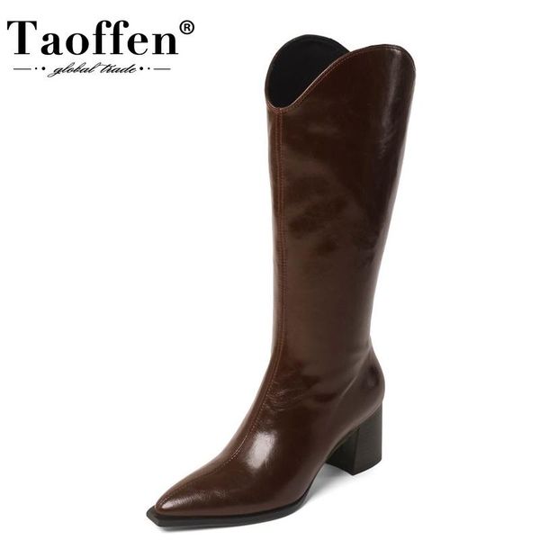 boots taoffen real leather women mid calf shoes thick high heels cowboy fashion winter female footwear size 34-39, Black
boots taoffen real leather women mid calf shoes thick high heels cowboy fashion winter female footwear size 34-39, Black