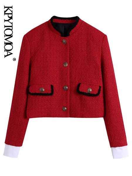 kpytomoa women fashion with pockets tweed cropped jacket coat vintage long sleeve button-up female outerwear chic 220118, Black;brown
kpytomoa women fashion with pockets tweed cropped jacket coat vintage long sleeve button-up female outerwear chic 220118, Black;brown