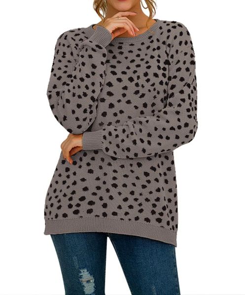women's sweaters 2021 round neck loose leopard print full sleeve pullover knit sweater women, White;black
women's sweaters 2021 round neck loose leopard print full sleeve pullover knit sweater women, White;black