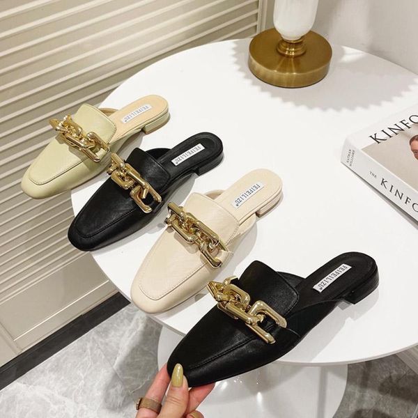 slippers 2021 luxury design mule brand chain british sandal shoes women flat round toe slide outdoor flip flops zapatillas mujer, Black
slippers 2021 luxury design mule brand chain british sandal shoes women flat round toe slide outdoor flip flops zapatillas mujer, Black