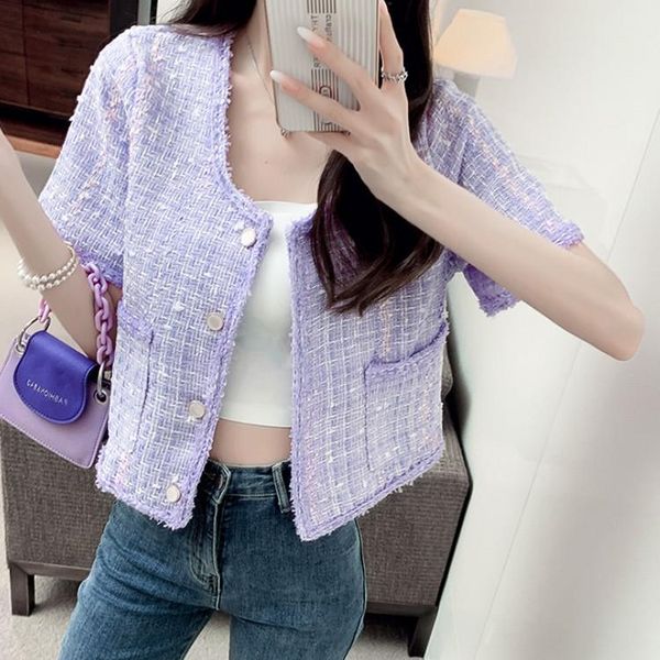 korea elegant o-neck tweed jacket coat femme 2021 summer casual women vintage short sleeve single-breasted outwears women's jackets, Black;brown
korea elegant o-neck tweed jacket coat femme 2021 summer casual women vintage short sleeve single-breasted outwears women's jackets, Black;brown