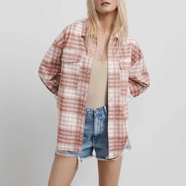 women shirt jacket spring autumn za fashion lapel british plaid chic youth women casual street s 210601, Black;brown
women shirt jacket spring autumn za fashion lapel british plaid chic youth women casual street s 210601, Black;brown