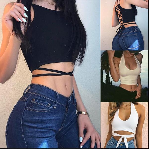 summer sleevelsess womens camis hollow out short cropped slim spaghetti strap streetwear black lace up camisoles, White
summer sleevelsess womens camis hollow out short cropped slim spaghetti strap streetwear black lace up camisoles, White