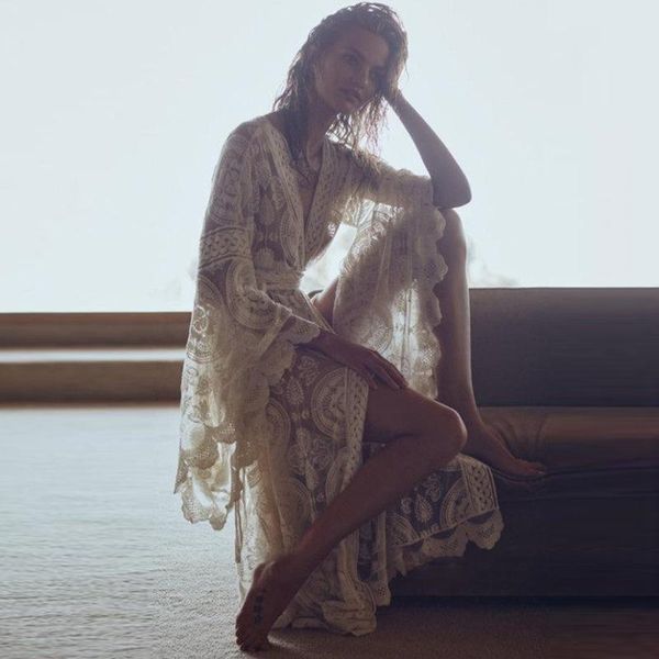 women's swimwear summer boho inspired floral print bell sleeve lace maxi wrap cove-up dress elegant bohemian holiday beach dresses woma, White;black
women's swimwear summer boho inspired floral print bell sleeve lace maxi wrap cove-up dress elegant bohemian holiday beach dresses woma, White;black