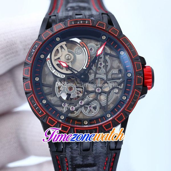 46mm excalibur spider rddbex0747 automatic mens watch tourbillon black skeleton dial pvd black steel case leather/rubber strap sport watches, Slivery;brown