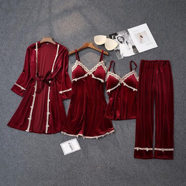 women's sleepwear women velour 4pcs robe gown sets sweet lace flower trim night suit nightwear strap nightdress loose home clothes, Black;red
women's sleepwear women velour 4pcs robe gown sets sweet lace flower trim night suit nightwear strap nightdress loose home clothes, Black;red