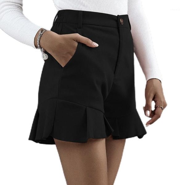 women's shorts women elastic high waist ruffle hem wide leg summer beach casual solid short pants with pockets, White;black
women's shorts women elastic high waist ruffle hem wide leg summer beach casual solid short pants with pockets, White;black