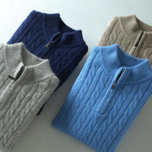 men's sweaters winter the cashmere sweater zip-up turtleneck woolen thickened pullover twist cable-knit long sleeve, White;black
men's sweaters winter the cashmere sweater zip-up turtleneck woolen thickened pullover twist cable-knit long sleeve, White;black