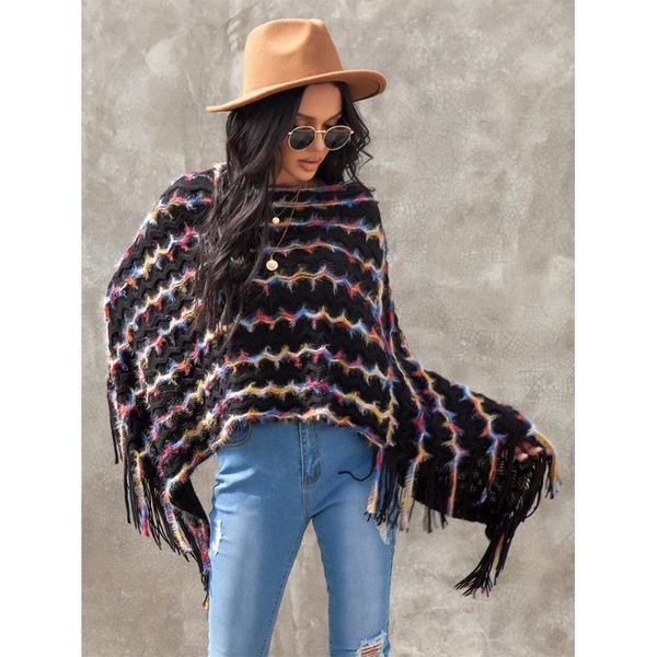 fashion women autumn winter loose warm shawl cloak tassel pullover sweater v neck colorful wave pattern bat sleeve women's sweater, White;black
fashion women autumn winter loose warm shawl cloak tassel pullover sweater v neck colorful wave pattern bat sleeve women's sweater, White;black