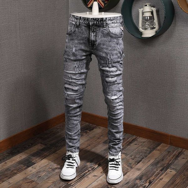 men's jeans american streetwear fashion men slim fit elastic ripped retro gray vintage designer hip hop denim pants u, Blue
men's jeans american streetwear fashion men slim fit elastic ripped retro gray vintage designer hip hop denim pants u, Blue
