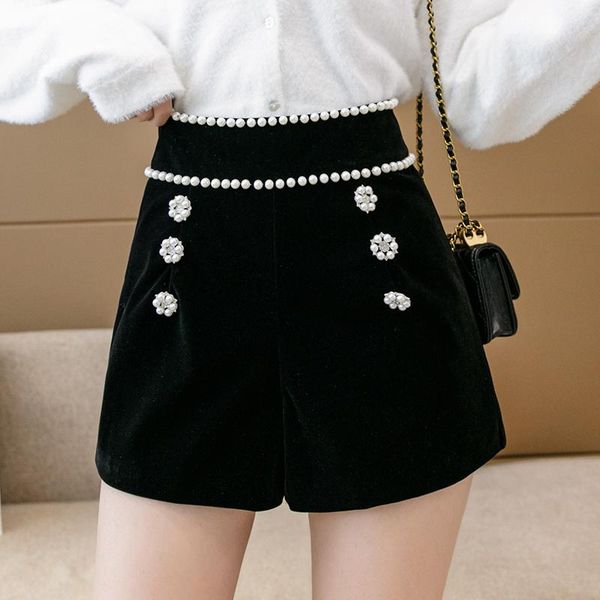 women's shorts autumn winter ropa mujer black velvet women fashion pearls beading elegant short femme office work wear wide leg, White;black
women's shorts autumn winter ropa mujer black velvet women fashion pearls beading elegant short femme office work wear wide leg, White;black