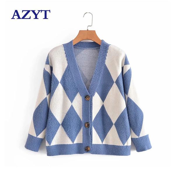 women's knits & tees azyt autumn v neck knit female cardigan vintage argyle long sleeve sweater jacket 2021 knitwear pull femme, White
women's knits & tees azyt autumn v neck knit female cardigan vintage argyle long sleeve sweater jacket 2021 knitwear pull femme, White