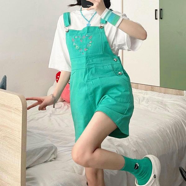 women's jeans summer style korean love heart button embroidered flowers loose overalls women, Blue
women's jeans summer style korean love heart button embroidered flowers loose overalls women, Blue