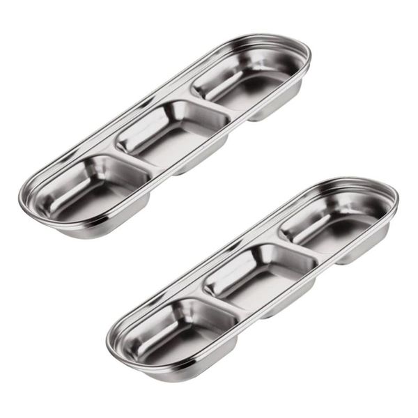 stainless steel dip dish condiment plate sub-grid flavored sauce vinegar bowl compartment seasoning dipping plates (3-grid) bowls
stainless steel dip dish condiment plate sub-grid flavored sauce vinegar bowl compartment seasoning dipping plates (3-grid) bowls