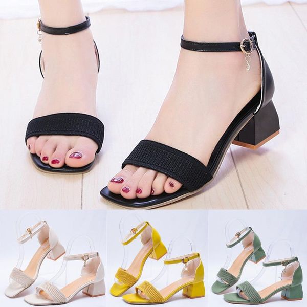 women summer solid sandals thick square head high-heeled trend wild beach slippers outdoor banquet shoes, Black
women summer solid sandals thick square head high-heeled trend wild beach slippers outdoor banquet shoes, Black