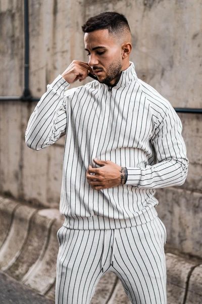 men's tracksuits stripe suit men fashion leisure sports running long sleeve hoodie slim clothes for sweatpants outfit, Gray
men's tracksuits stripe suit men fashion leisure sports running long sleeve hoodie slim clothes for sweatpants outfit, Gray